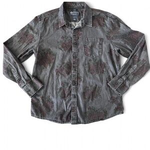 American Rag Cie Mens Large Floral Black Dark Gray Button Up Long Sleeve Shirt‎